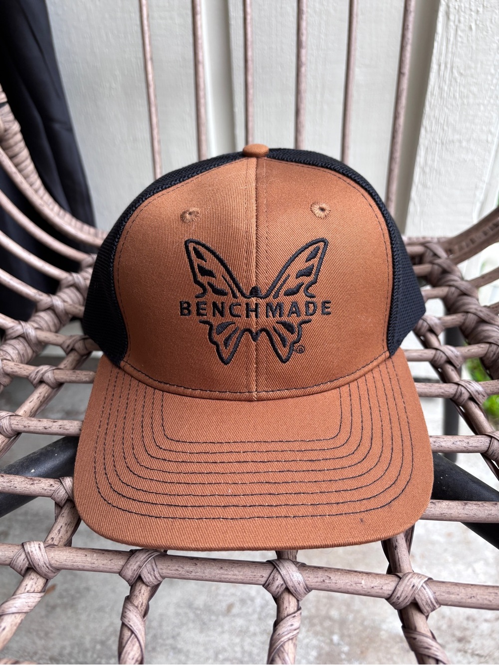 Benchmade Men's Brown and Black Embroidered Logo Trucker Cap